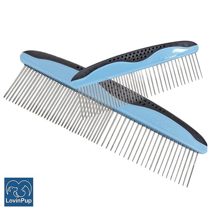 LovinPup Dog Comb, Grooming Set for Dogs, 2 Sizes Pet Grooming Comb with Stainless Steel Teeth, Comfort Grip Handle, Dog Grooming Supplies, Large Pet Comb and Small Pet Comb