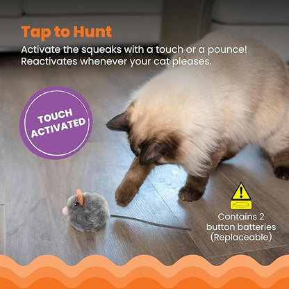 Catstages Squeak Squeak Mouse Cat Toy with Touch-Activated Sound & Catnip, Gray (Pack of 2)
