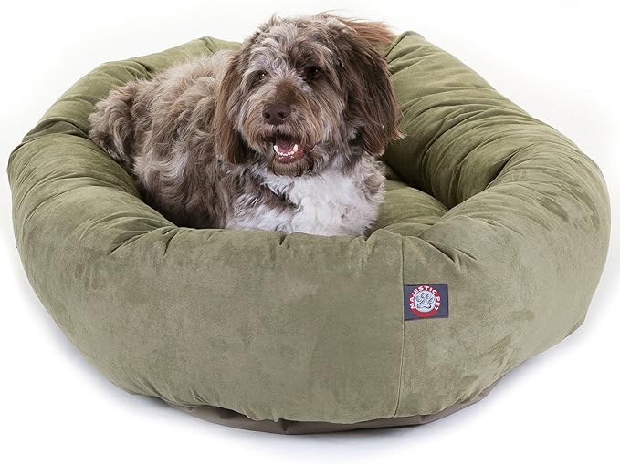 Majestic Pet 52 Inch Suede Calming Dog Bed Washable 52x35x11 (Inch) – Cozy Soft Round Donut Dog Bed with Spine Support for Dogs to Rest Their Head - Pet Bed X- Large – Sage