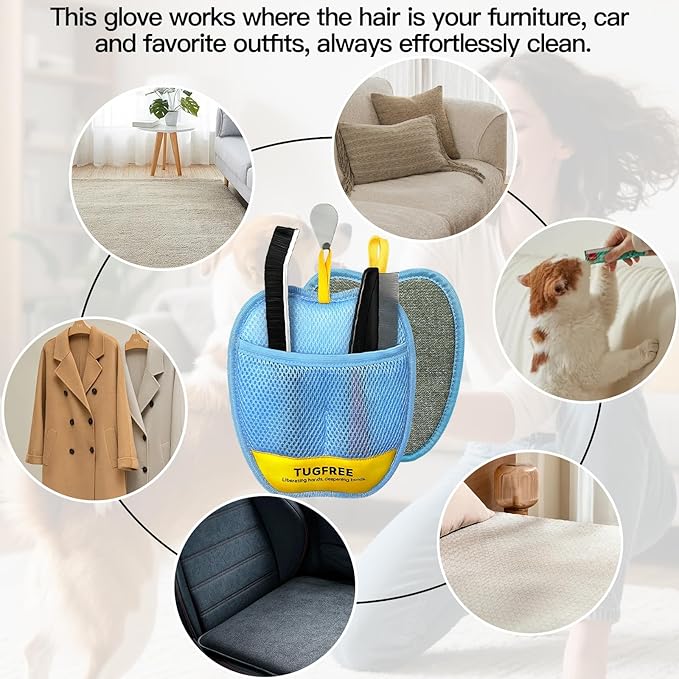 TUGFREE Pet Hair Removal Glove for Dogs & Cats, Electrostatic Magic Brush Grooming & Washable Fur Remover Mitt for Furniture Couch Carpet Clothes Car Seats, 60% More Efficient Pet Hair Remover