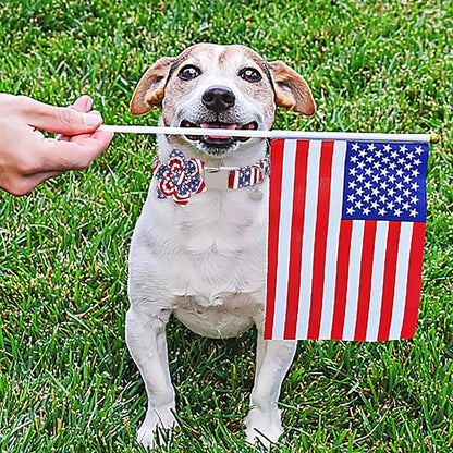 UP URARA PUP Dog Collar with Flower, 4th of July Comfortable Cotton Dog Collar, American Flag Collar for Medium Girl Dog, Patriotic Flower Collar with Metal Buckle, M