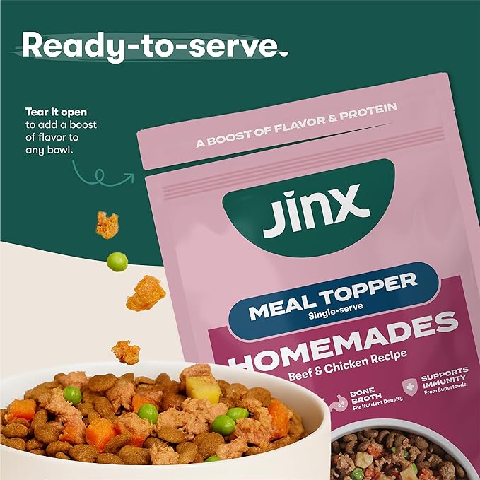 Jinx Beef & Chicken Wet Dog Food Pouches, Meal or Dog Food Topper Mix-in, Made with Real Beef & Chicken, Bone Broth, No Fillers - Puppy, Adult, Senior, 3oz, 8 Pack