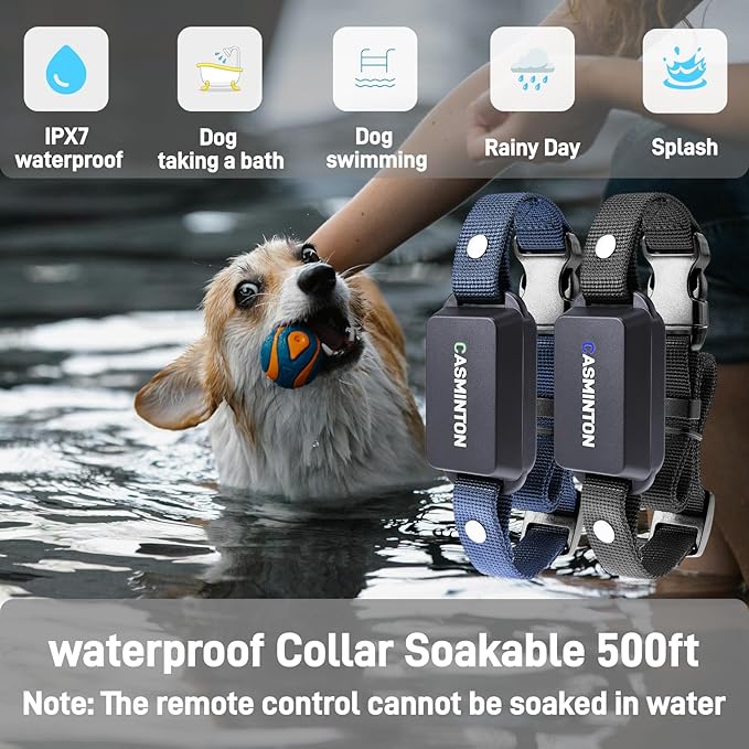 CASMINTON Shock Collar for 2Dogs [CRS01Pro]126 Training Levels,4Powerful Modes With 2.8inch LCD high-definition display100% Safe Training Collar for Large Medium Small Dogs IPX7 Waterproof Blue (Blue)