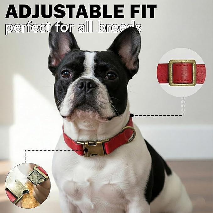 Leather Dog Collar Silicone Soft Flexible Waterproof Odor-Proof Durable Thick Classic Adjustable Pet Puppy Collar Dog Collars for Small Dogs(Red, Small (9-14" Neck))