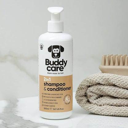 2in1 Dog Shampoo and Conditioner (16.90oz) | Coconut Scented Dog Shampoo Sensitive Skin | Hypoallergenic Itch Relief for Smelly Dogs | Essential Dog Grooming Supplies