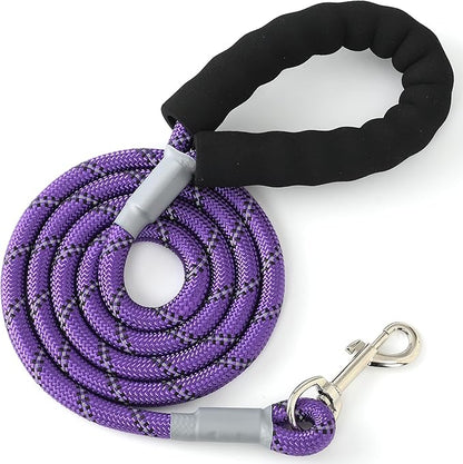 Mile High Life Reflective Dog Leash, with Comfortable Padded Handle, Purple Nylon Rope Leash with Steel Tips, Heavy Duty 4 Feet Pet Leashes (Purple,72 Inches)