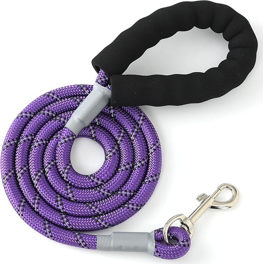 Mile High Life Reflective Dog Leash, with Comfortable Padded Handle, Purple Nylon Rope Leash with Steel Tips, Heavy Duty 4 Feet Pet Leashes (Purple,60 Inches)