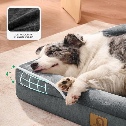Homemate Dog Bed Large Sized Dog: 42x30 inch Orthopedic Large Dogs Bed XL Outdoor Pet Cat Bed Sofa Supplies with Toy Dogs Crate Pad Couch with Removable Washable Cover & Non-Slip Botton Dark Grey