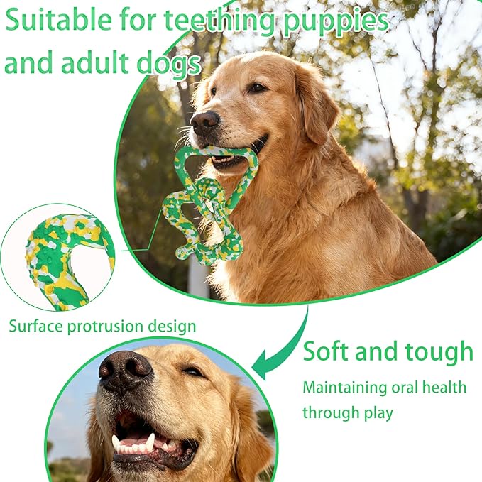 Triangle & Heart Dog Chew Toy | 99.99% Natural Rubber | Eco-Friendly Biodegradable | Gentle Gum Care | Puppy Teething Pacifiers | Indestructible Non-Squeak Toys for Large Aggressive Chewers