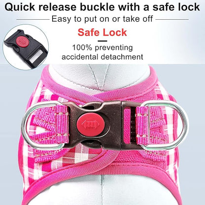 matilor Dog Harness Step-in Breathable Puppy Cat Dog Vest Harnesses for Small Medium Dogs Pink Checkered