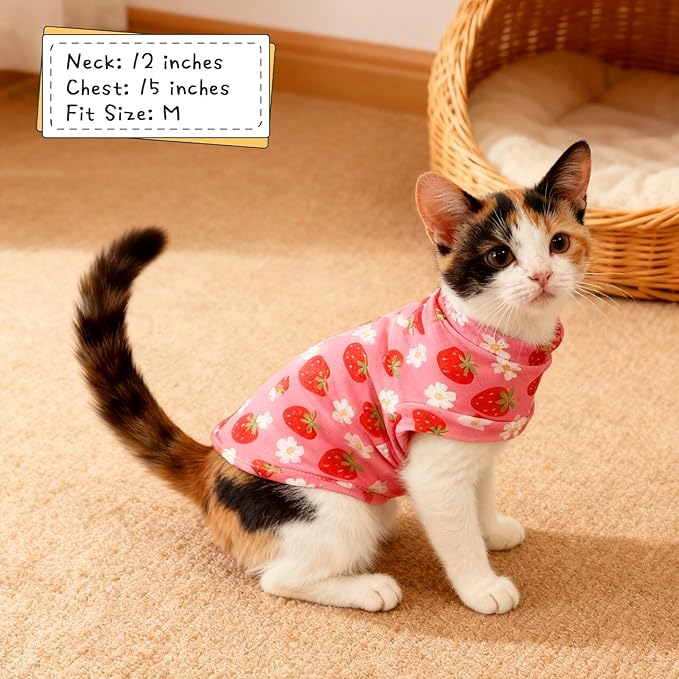 EXPAWLORER Soft Cat Sweater - Sweaters for Cats Only Warm Kitten Clothes, Fall and Winter Pet Coat Pullover Design, Fleece Sweatshirt Clothing Also for Puppy Small Dogs, Strawberry M