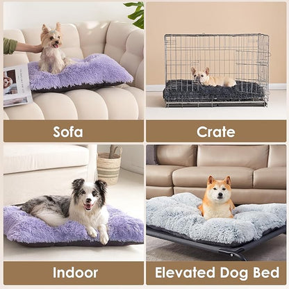 EHEYCIGA Fluffy Dog Crate Bed for Extra Large Dogs, Plush Faux Fur Crate Pad, Calming Anti Anxiety XL Dog Bed, Washable Soft Warm Mat with Non-Slip Bottom, Purple