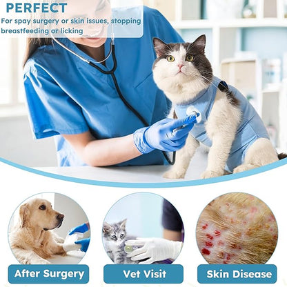 Hpetppy Cat Surgery Recovery Suit, Recovery Suit for Female Male Cats, Cat Onesie After Surgery Spay Neuter, Anti-Licking Kitten Surgical Clothes, Bodysuit for Abdominal Wounds Skin Disease Blue M
