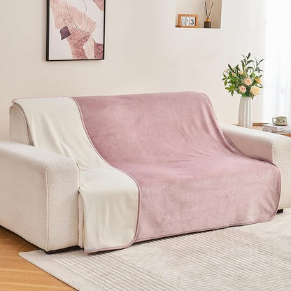Yaning Waterproof Blanket 60"x80" for Adults, Reversible Waterproof Bed Cover for Dogs Cats Pets, Soft Leakproof Blanket for Bed Couch Sofa Furniture Protector, Dusty Pink/Off White