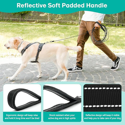 Long Dog Leash Chew Proof, Tie Out Cable for Dogs Heavy Duty 10/20/30/50 ft with Carabiner, Dog Leads for Yard for Medium Large Dogs, Dog Long Leashes with Padded Handle (Black, 50Ft)