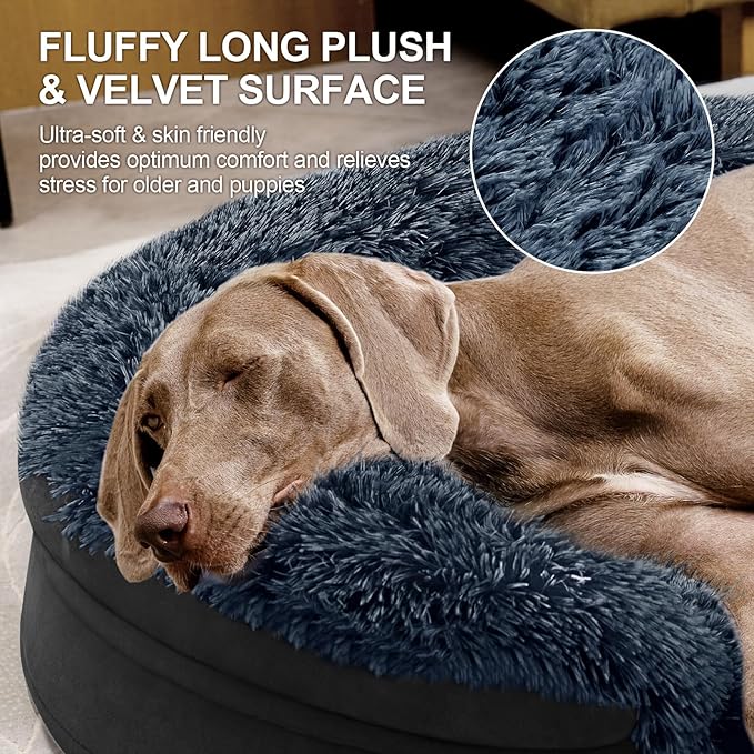 iweepet Black Dog Beds for Large Dog, 41" x 32.6" x 7.7", Removable and Washable Cover, Raised Reboundable Edges, Non Slip Bottom, Warm Plush, Orthopedic Oval Memory Foam Pet Bedding, Indoor