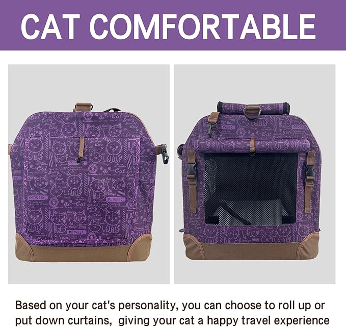 Petseek Extra Large Cat Carrier Soft Sided, Portable Small Dog Carrier for 2 Cats, 24"x16.5"x16" Car Travel Folding Comfortable Design, Purple
