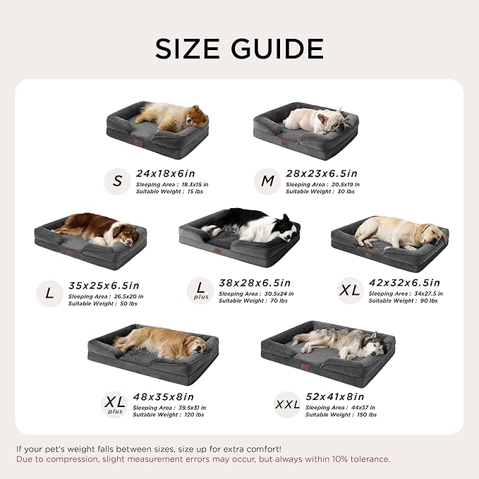 Bedsure Orthopedic Dog Bed for Large Dogs - Big Washable Dog Sofa Beds Large, Supportive Foam Pet Couch Bed with Removable Washable Cover, Waterproof Lining and Nonskid Bottom, Dark Grey