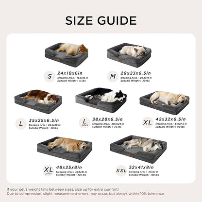 Bedsure Orthopedic Dog Bed for Large Dogs - Big Washable Dog Sofa Beds Large, Supportive Foam Pet Couch Bed with Removable Washable Cover, Waterproof Lining and Nonskid Bottom, Dark Grey