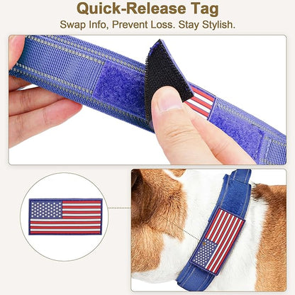 KCUCOP Tactical Dog Collar for Medium & Large Dogs - Military Nylon Heavy Duty Collar with Handle, Reflective Strip & Metal Buckle for Training, Outdoor (Dark Blue Reflective, Large)