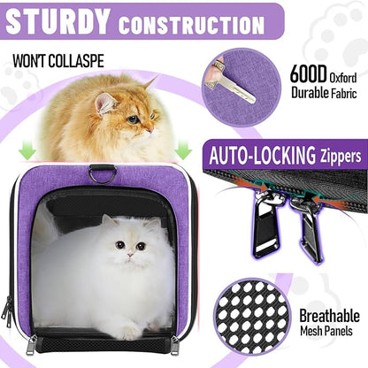 GAPZER Pet Carrier for Large Cat 20 lbs+ / Soft Sided Small Dog 12 Pounds Travel Crate Top Load/Collapsible Kitty Carry Bag Big Kitten Mesh/Sturdy Animal Transport cage Kennel Long Trips Purple