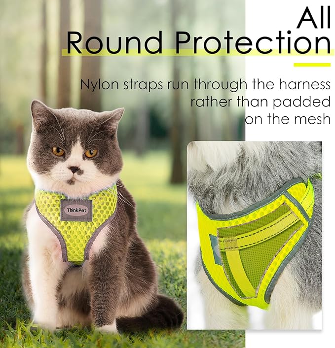 ThinkPet Reflective Breathable Soft Air Mesh No Pull Puppy Choke Free Over Head Vest Harness for Puppy Small Medium Dogs and Cats Green X-Small