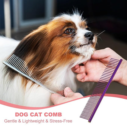 PETAXCELL Dog Cat Comb, Pet Combs Stainless Steel Teeth with Rounded Ends for Knots Mats Loose Hair Removal, 6.5IN (Purple Plated, 3 Pack), Grooming Tool Intended for Long Curly Hair Pet