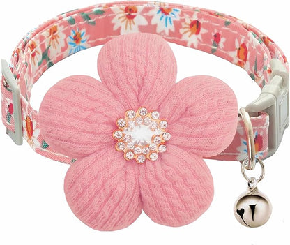 Medium Dog Collar with Flower, Dog Collars for Medium Dogs Collar for Girl Cute Dog Collar with Bell, Adjustable Length