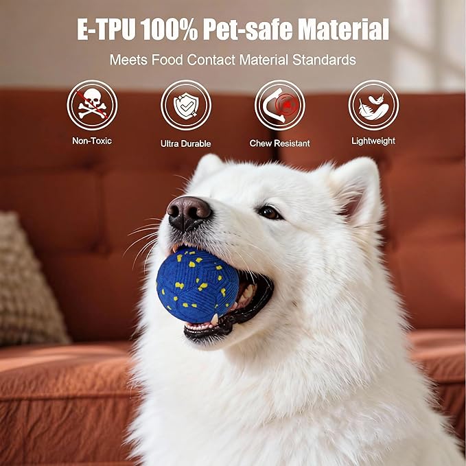 Smart Interactive Dog Ball, Dog Soccer Ball, Auto-Rolling, Bouncing and Rotating with Chew-Resistant E-TPU Material, IP54 Waterproof for Medium and Large Dogs (Blue)