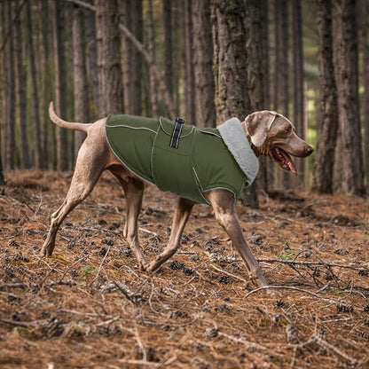 Lelepet Warm Dog Coat Reflective Fleece Vest Waterproof Dog Jacket with Adjustable Buckle Hook & Loop Windproof Cold Weather Coats for Small Medium Large Dogs, Army Green, M