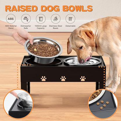 LAKIPETN Elevated Dog Bowls with 2 Stainless Steel Bowls, Raised Dog Food Bowl Stand 5 Height Adjustable (3.1", 9", 10", 11", 12") Non-Slip Feeder Station Set for Medium and Large Dogs - Black