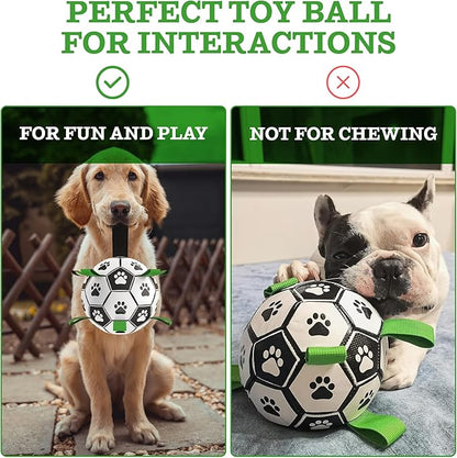 Dog Toys (8 Inch) Large World Cup Soccer Ball with Straps, Iterative Dog Toys for Tug of War, Yard Game, Dog Water Toy, Puppy Birthday Gifts, Durable Indoor & Outdoor Dog Balls for Small & Medium Dogs