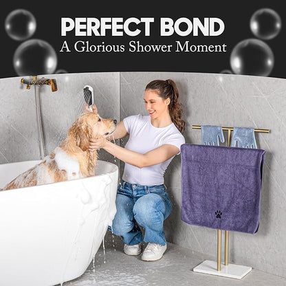 Dog Shower Attachment with 4 Spray Modes, 6.5ft Stainless Steel Hose & Metal Diverter – Easy-Install Kit with Grooming Gloves and Absorbent Microfiber Pet Towel – Indoor/Outdoor Use