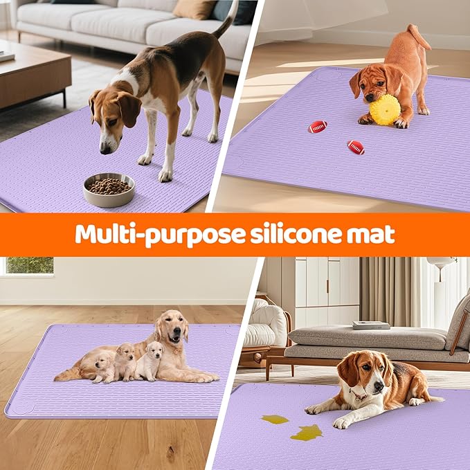 Pee Pads for Dogs, 40" x 28" Extra Large Reusable Silicone Mat, Washable Puppy Training Pads for Potty Training, Non-Slip, Leak-Proof, Indoor Floor Protection (Purple)