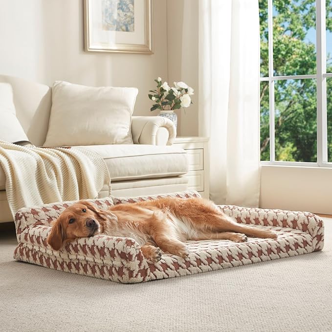 FURTIME Orthopedic Dog Bed Medium Size Dog, Medium Washable Memory Foam Pet Couch Bed with Removable Washable Cover, Non-Slip Bottom with Bolster Sides, Brown