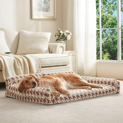 FURTIME Orthopedic Dog Beds Large Sized Dog, XXL Washable Memory Foam Pet Couch Bed with Removable Washable Cover, Non-Slip Bottom with Bolster Sides, Brown