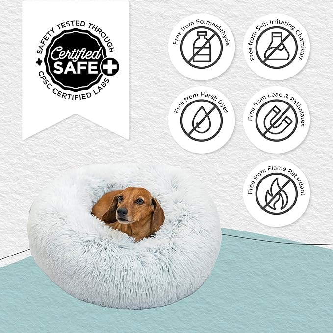 Best Friends by Sheri The Original Calming Donut Dog Bed – Washable Plush Pet Bed for Large Breeds up to 100 lbs, Shag Faux Fur, Frost Gray, Large (36" x 36")