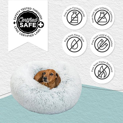 Best Friends by Sheri The Original Calming Donut Dog Bed – Washable Plush Pet Bed for Large Breeds up to 100 lbs, Shag Faux Fur, Frost Gray, Large (36" x 36")