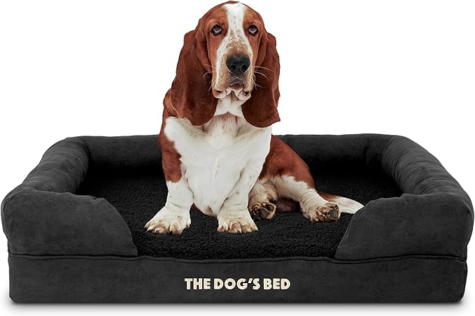 The Dog’s Bed, Large Black Faux PL, Memory Foam, Pain Relief: Arthritis, Hip & Elbow Dysplasia, Post Surgery, Lameness, Supportive, Calming, Waterproof Washable Cover, Veterinary Approved