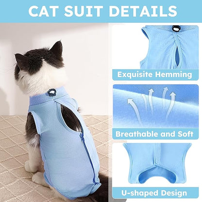 Hpetppy Cat Surgery Recovery Suit, Recovery Suit for Female Male Cats, Cat Onesie After Surgery Spay Neuter, Anti-Licking Kitten Surgical Clothes, Bodysuit for Abdominal Wounds Skin Disease Blue M