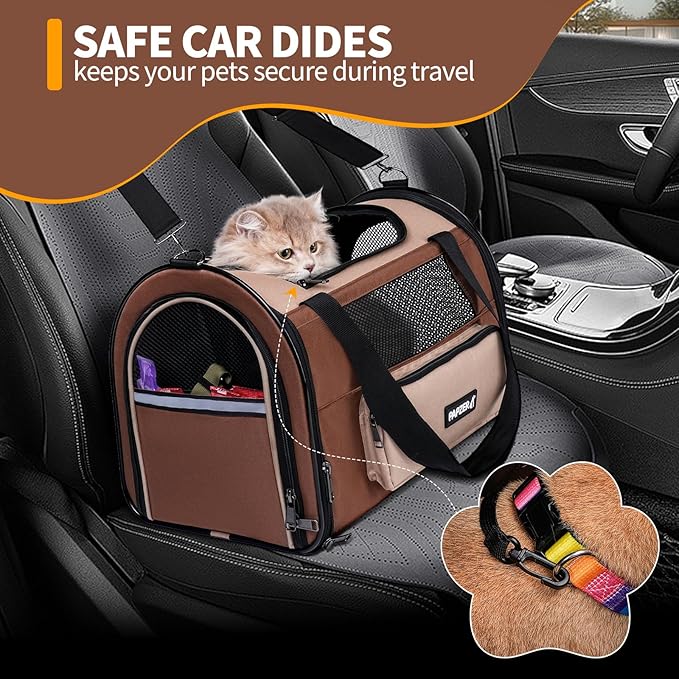 PAPZER Collapsible Small Pet Carrier for Cat 15 lbs with Fashion Pocket, Lightweight Sturdy Travel Carry Bag Little Puppy Dog, Breathable Stylish Kitten Soft Cage Kennel, 17.7x11.0x11.8 Inch Khaki