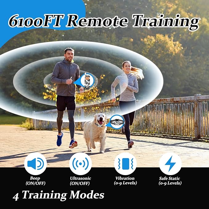 Htcuto GT1 Wireless Dog Fence & Ultrasonic Training Collar -1160-Yard Adjustable Boundary for Outdoor, 6100FT Remote, 4 Modes (Beep/Vibration/Static/Ultrasonic), Waterproof, 185-Day Standby, 2 Dogs