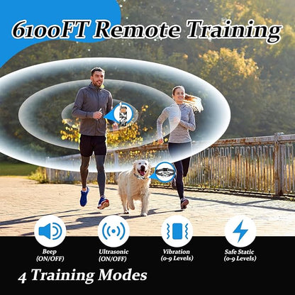 Htcuto GT1 Wireless Dog Fence & Ultrasonic Training Collar -1160-Yard Adjustable Boundary for Outdoor, 6100FT Remote, 4 Modes (Beep/Vibration/Static/Ultrasonic), Waterproof, 185-Day Standby, 2 Dogs