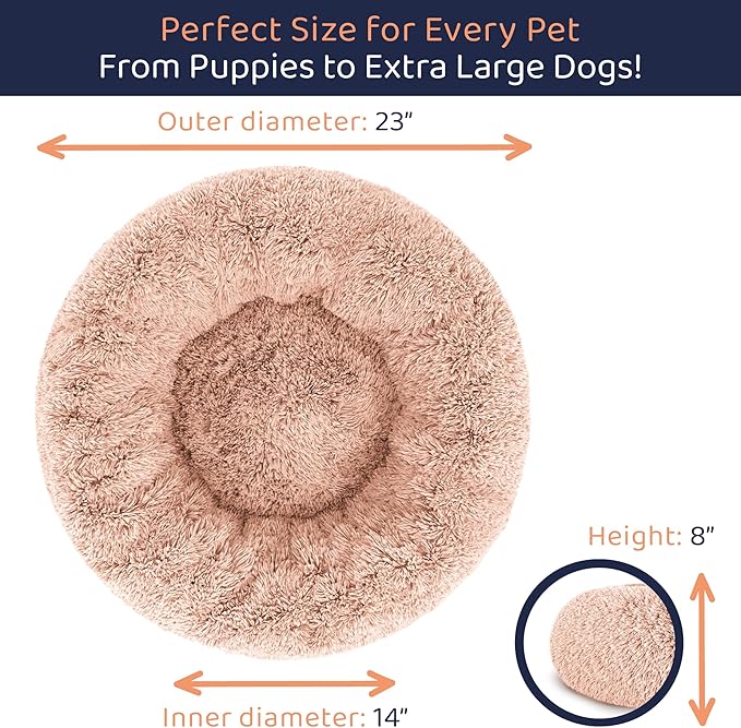 Petloox Donut Dog Bed - Premium Comfort for Anxiety Relief - Fluffy & Calming Design with Ultra-Plush Support | Cozy Round Dog Bed with Super Soft Circle Style (Size S Pink)