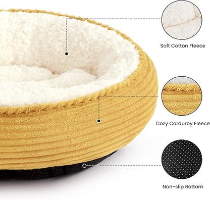 Love's cabin Round Donut Cat and Dog Cushion Bed, 25in Pet Bed for Small or Medium Dogs, Anti-Slip & Water-Resistant Bottom, Soft Durable Fabric Pet Beds, Washable Calming Cat Bed Yellow Stripe