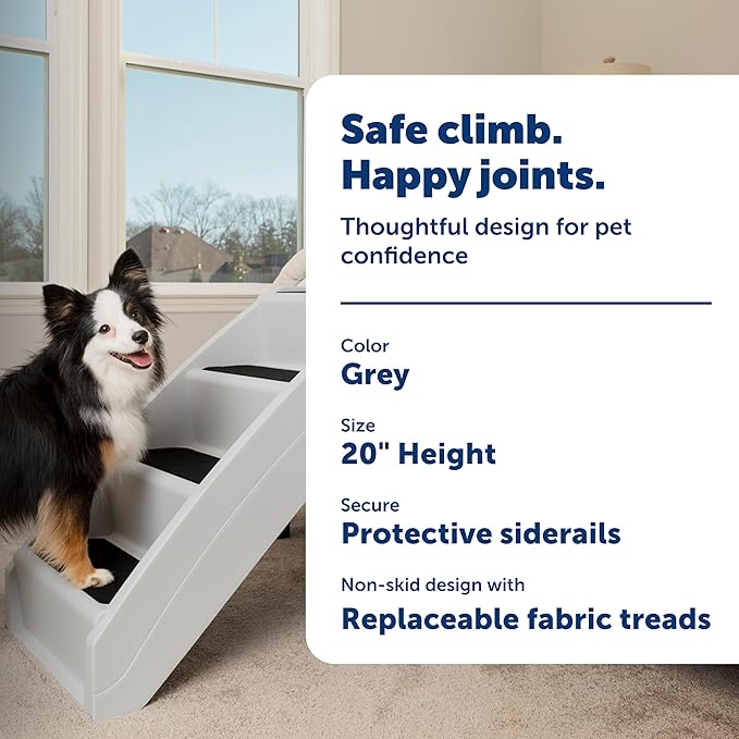 PetSafe CozyUp Folding Dog Stairs, Portable Indoor/Outdoor Pet Steps for Bed, Couch & Car, Grey, 20 Inch