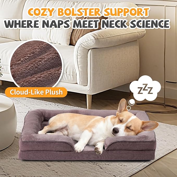 Makigued Orthopedic Dog Bed for Medium Dogs Egg Crate Foam Pet Sofa with Waterproof Liner, Removable Washable Cover, Nonslip Bottom, Cozy Couch for Medium Dogs and Cats, 28.0X22.8X6.7, Dark Brown