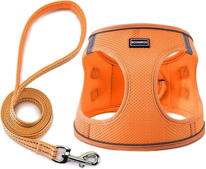 Dog Harness with Leash Set, No Pull Adjustable Reflective Step-in Puppy Pet Vest Harnesses for Small Medium Large Dogs and Cats,Orange XL