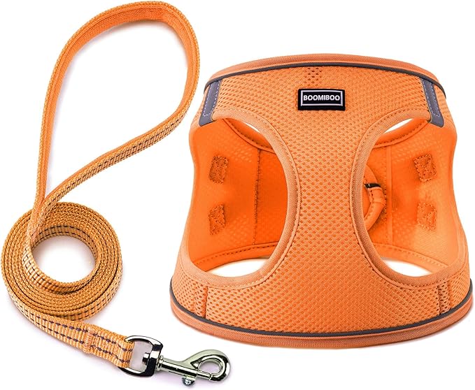 Dog Harness with Leash Set, No Pull Adjustable Reflective Step-in Puppy Pet Vest Harnesses for Small Medium Large Dogs and Cats,Orange S