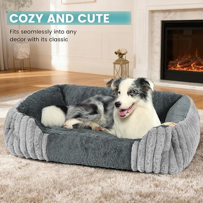 Dog Beds for Extra Large Dogs 39x32 Inch, Comfort-Sided Orthopedic XL Dog Bed Couch with Breathable Shredded Memory Foam, Faux Rabbit Fur Pet Bed, Non-Detachable, Non-Slip, Machine Washable